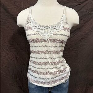Maurices Cream and Pink Lace Trim Camisole